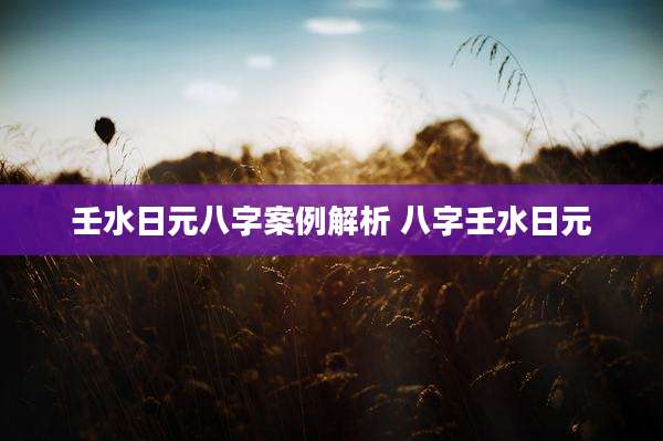 壬水日元八字案例解析 八字壬水日元