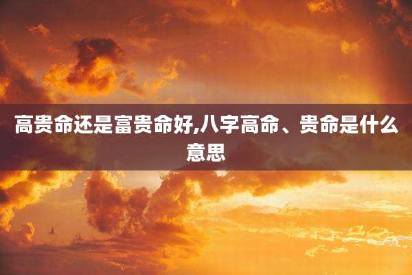 高贵命还是富贵命好,八字高命、贵命是什么意思