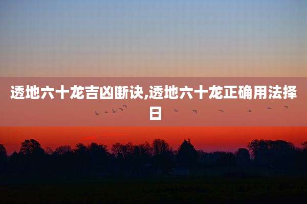 透地六十龙吉凶断诀,透地六十龙正确用法择日