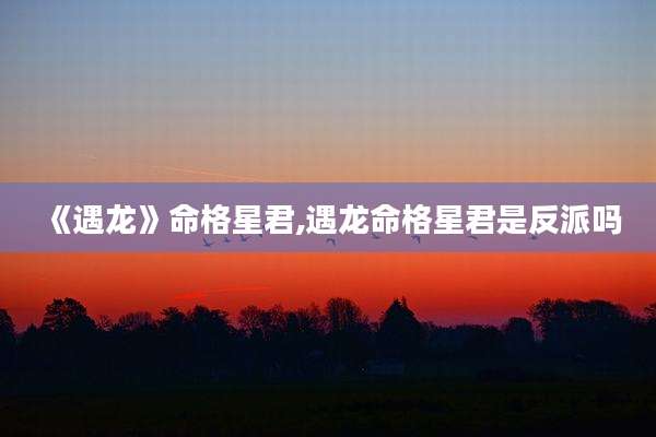 《遇龙》命格星君,遇龙命格星君是反派吗