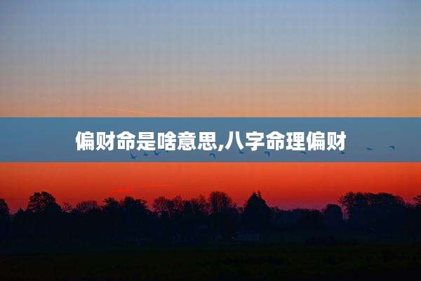 偏财命是啥意思,八字命理偏财