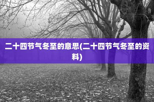 二十四节气冬至的意思(二十四节气冬至的资料)