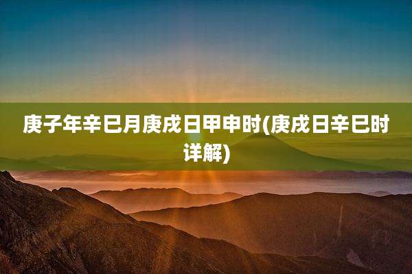 庚子年辛巳月庚戌日甲申时(庚戌日辛巳时详解)