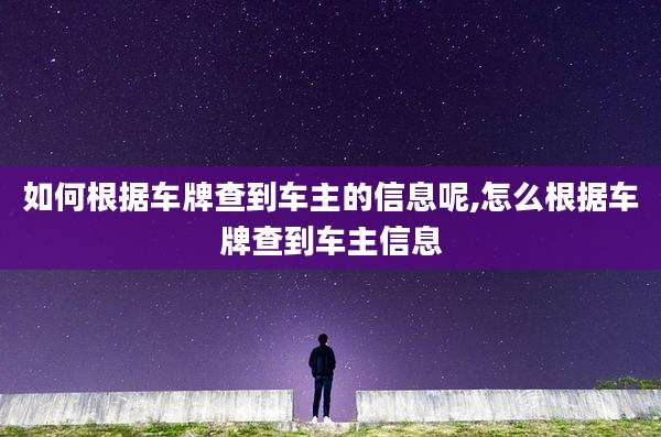如何根据车牌查到车主的信息呢,怎么根据车牌查到车主信息