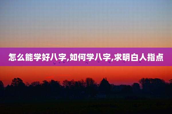 怎么能学好八字,如何学八字,求明白人指点