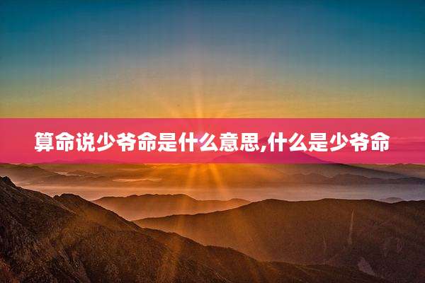 算命说少爷命是什么意思,什么是少爷命