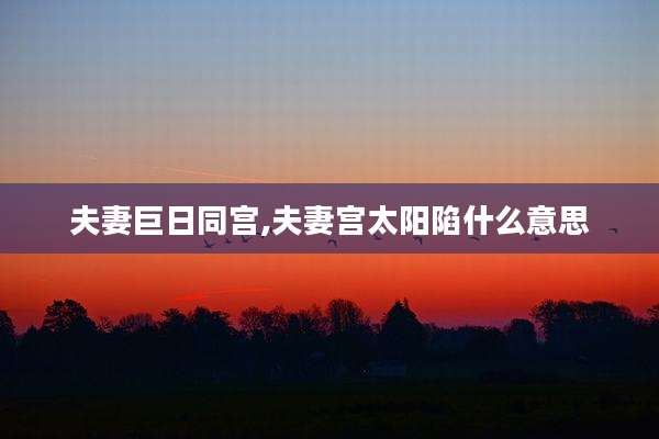 夫妻巨日同宫,夫妻宫太阳陷什么意思