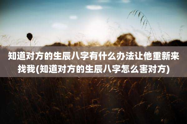 知道对方的生辰八字有什么办法让他重新来找我(知道对方的生辰八字怎么害对方)