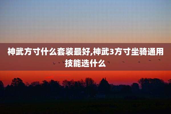 神武方寸什么套装最好,神武3方寸坐骑通用技能选什么