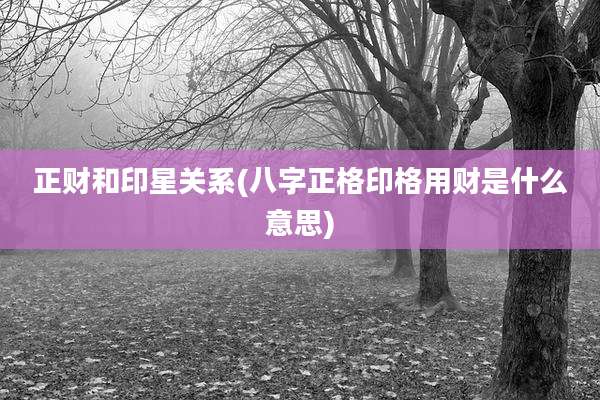 正财和印星关系(八字正格印格用财是什么意思)