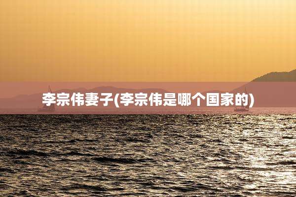 李宗伟妻子(李宗伟是哪个国家的)