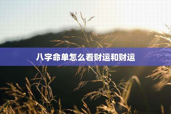 八字命单怎么看财运和财运
