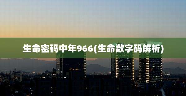 生命密码中年966(生命数字码解析)