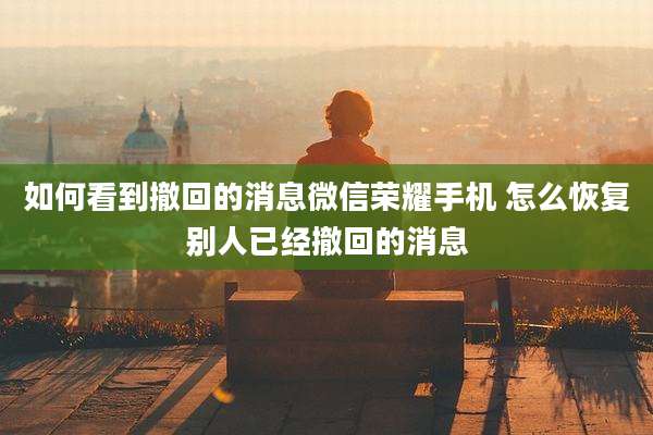 如何看到撤回的消息微信荣耀手机 怎么恢复别人已经撤回的消息
