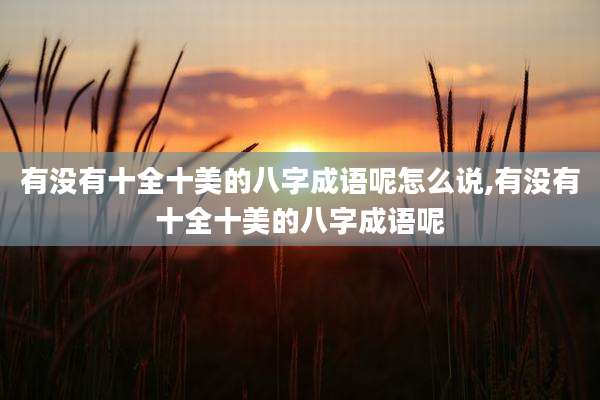 有没有十全十美的八字成语呢怎么说,有没有十全十美的八字成语呢
