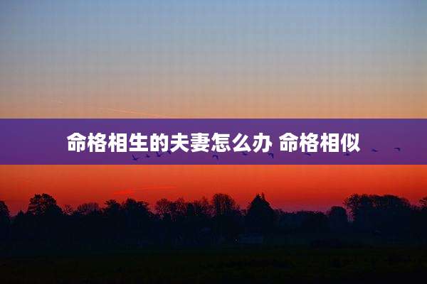 命格相生的夫妻怎么办 命格相似
