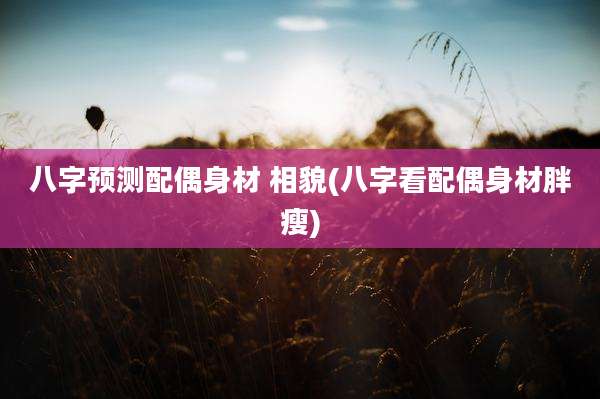 八字预测配偶身材 相貌(八字看配偶身材胖瘦)