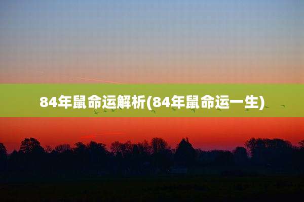 84年鼠命运解析(84年鼠命运一生)
