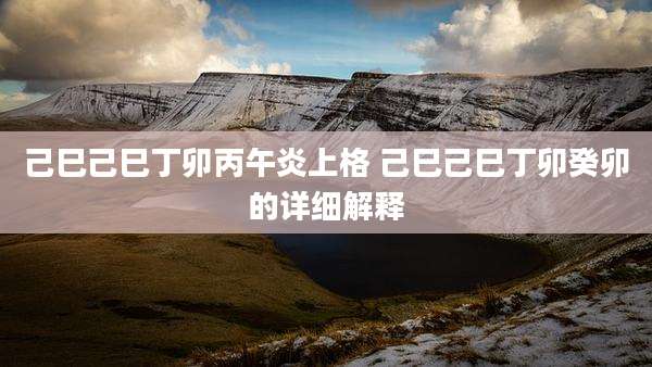 己巳己巳丁卯丙午炎上格 己巳己巳丁卯癸卯的详细解释
