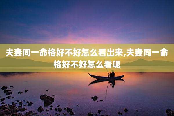 夫妻同一命格好不好怎么看出来,夫妻同一命格好不好怎么看呢