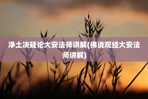 净土决疑论大安法师讲解(佛说观经大安法师讲解)