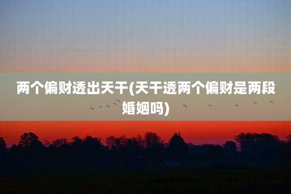 两个偏财透出天干(天干透两个偏财是两段婚姻吗)