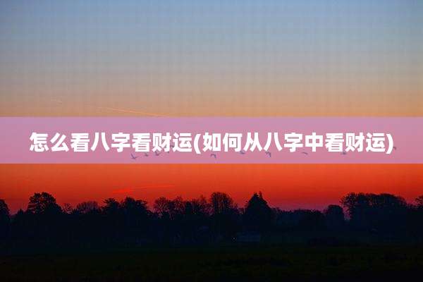 怎么看八字看财运(如何从八字中看财运)