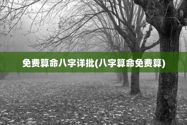 免费算命八字详批(八字算命免费算)