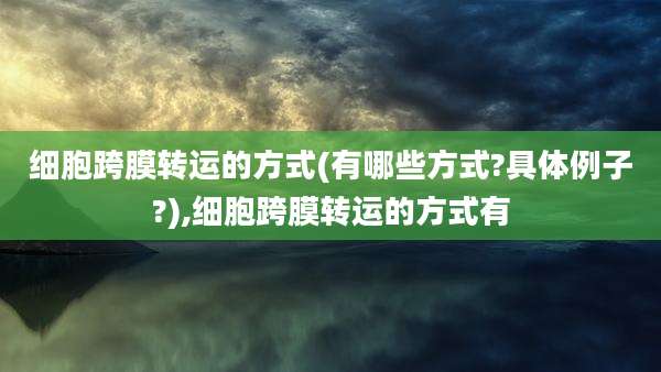 细胞跨膜转运的方式(有哪些方式?具体例子?),细胞跨膜转运的方式有