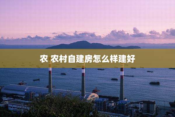 农 农村自建房怎么样建好