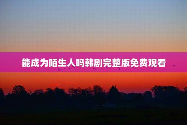 能成为陌生人吗韩剧完整版免费观看