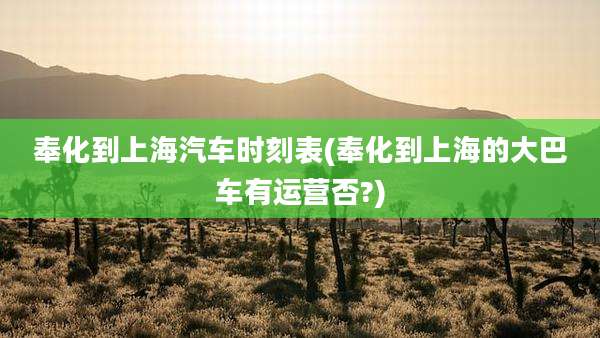 奉化到上海汽车时刻表(奉化到上海的大巴车有运营否?)